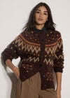 Fair Isle Chunky Knit Cardigan, Brown, large