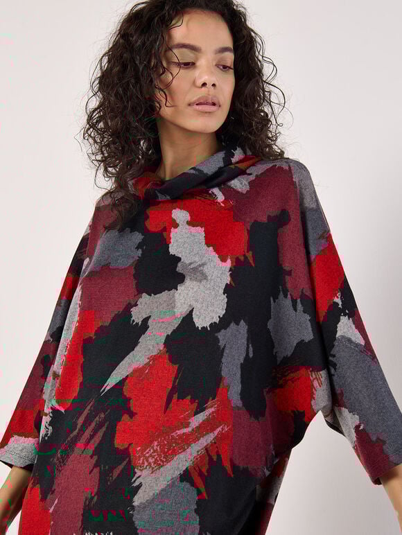 Paint Splash Cocoon Midi Dress, Red, large