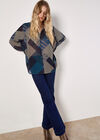 Geo Patchwork Chiffon Shirt, Teal, large