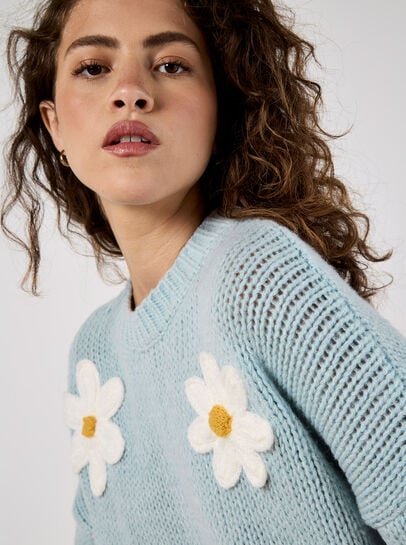 Embroidered Daisies Jumper