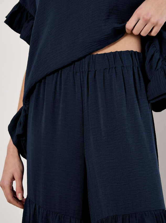 Wide Leg Tiered Trousers, Navy, large