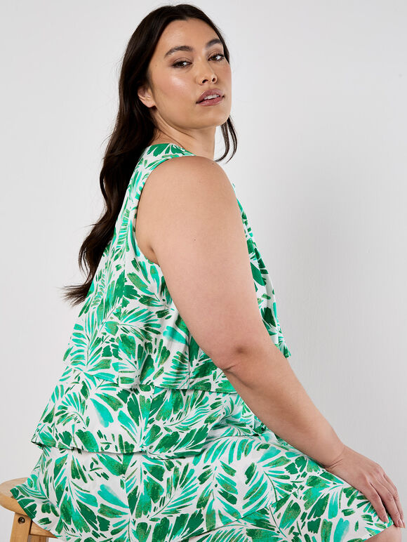 Tropical Leaf Layered Dress, Cream, large