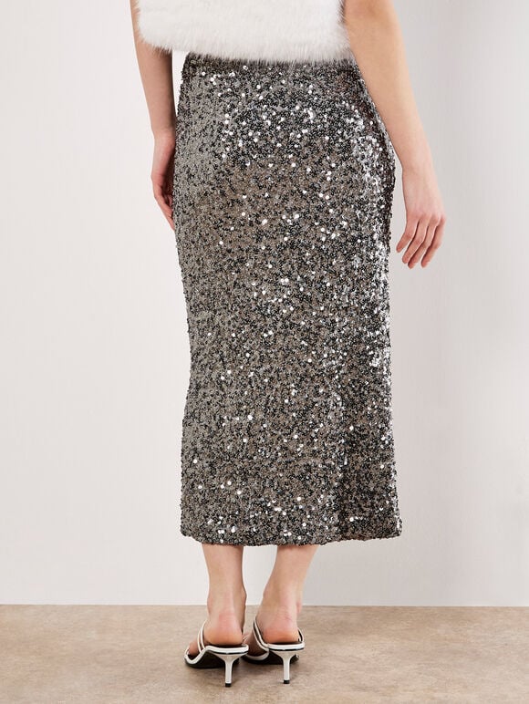 Sequin Embellished Pencil Midaxi Skirt, Grey, large