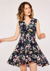 Floral Tiered Ruffle Dress, Navy, large
