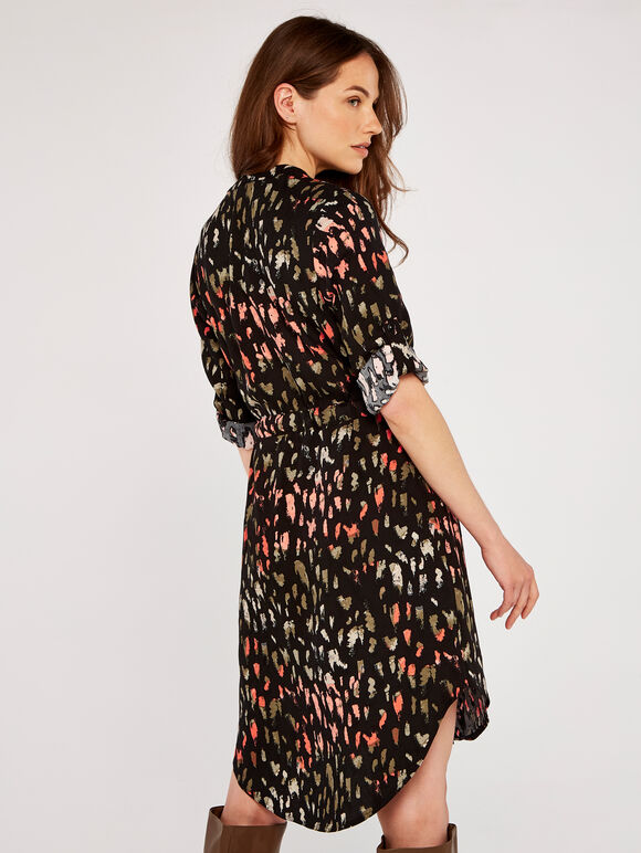 Brushstroke Print Dress, Black, large