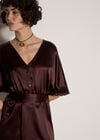 Lace Kimono Satin Mini Dress, Brown, large