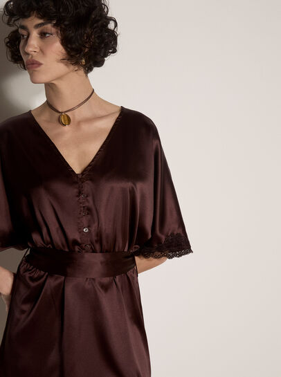 Lace Kimono Satin Mini Dress