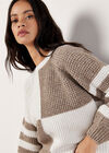 Colour Block Waffle Knit Jumper, Cream, large