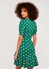 Watercolour Spot Ruffle Dress, Green, large