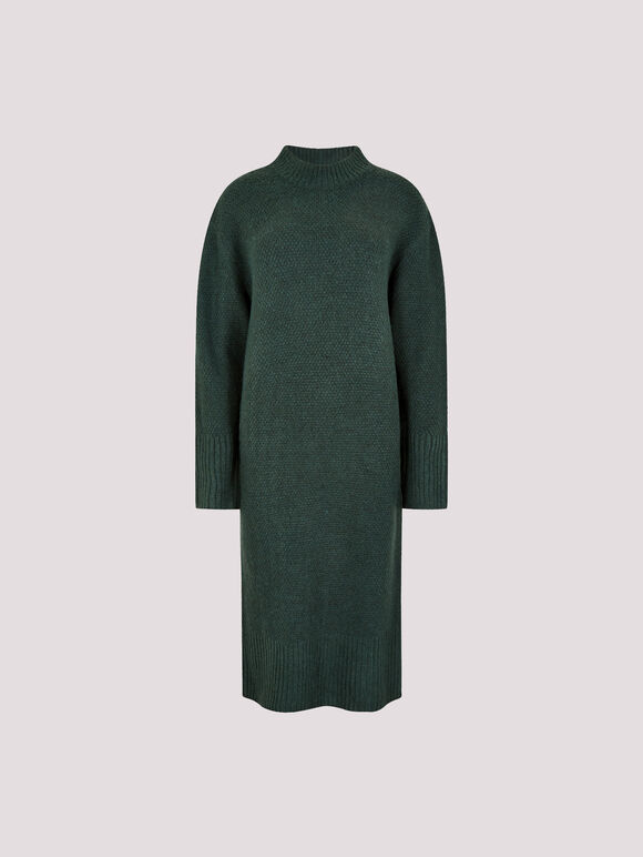 Waffle Knit Midi Dress, Green, large