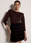 Check Pleated Knit Mini Skirt, Black, large