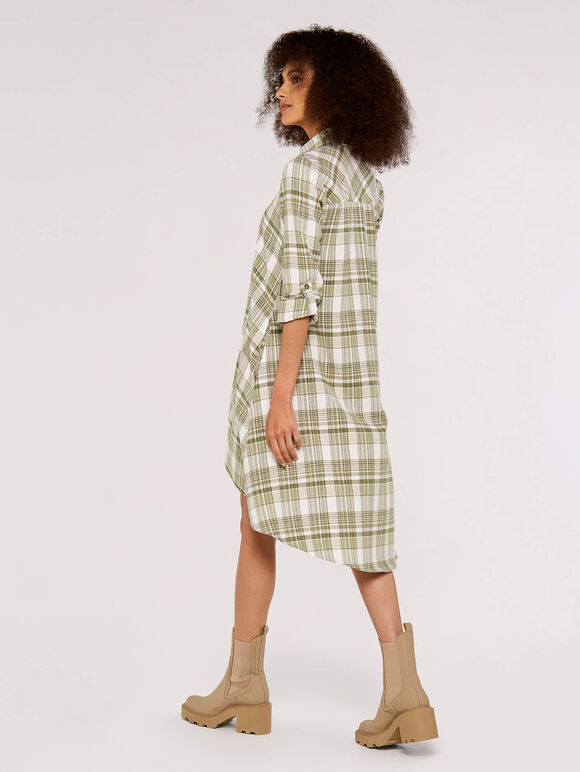 Plaid Shirt Dress, Khaki, large