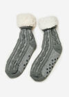 Fluffy Lining Aran Knit Socks, Grey, large