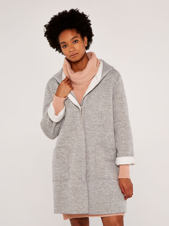 Hooded Coat, Grey, large