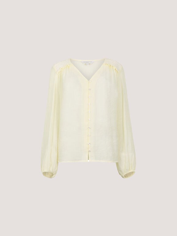 Crochet Insert Shimmer Blouse, Stone, large