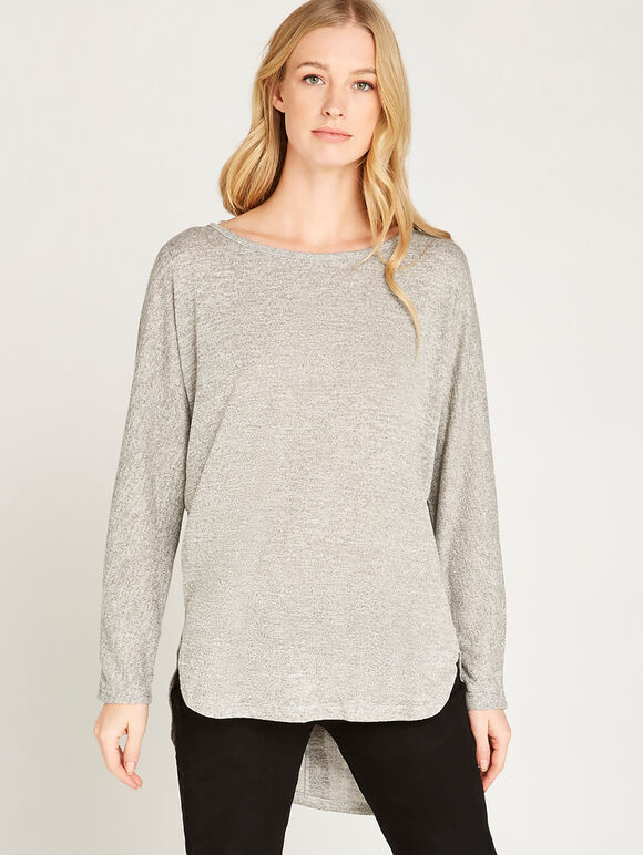 Melange Button Back Jumper, Stone, large