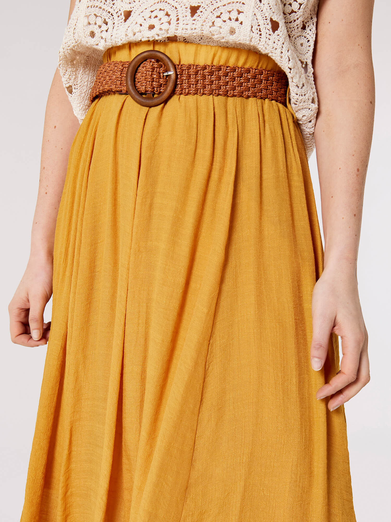 Shimmer Crinkle Belted Skirt