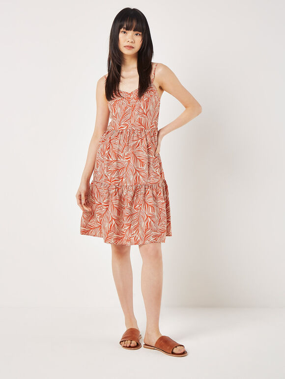 Geo Leaf Camisole Mini Dress, Orange, large
