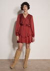 Satin Wrap Mini Dress, Burgundy, large
