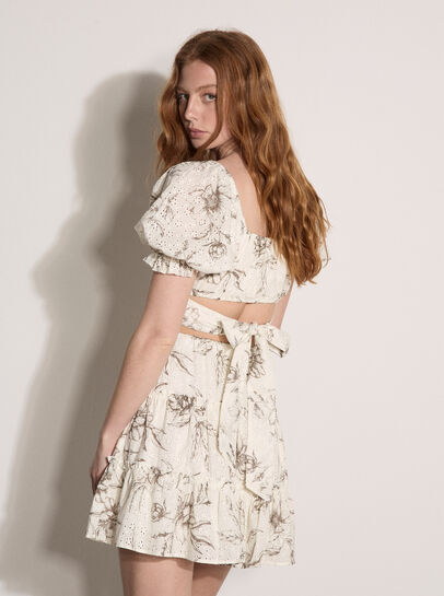 Floral Cotton Broderie Tiered Mini Skirt