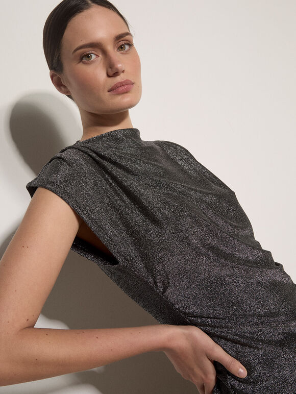 Ruched Shimmer Top, Silver, large