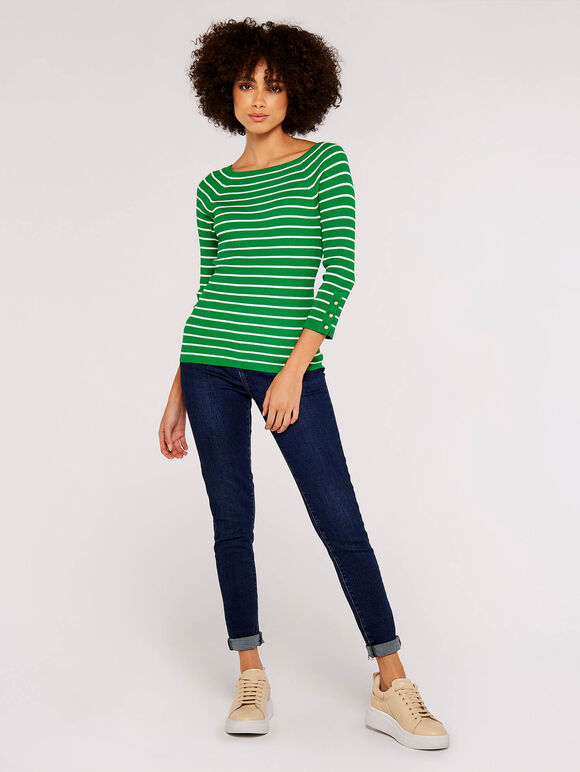  Stripe Ribbed Jumper, Green, large