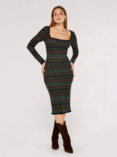 Chevron Knit Bodycon Midi Dress
