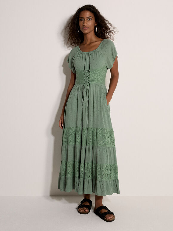 Lace Detail Corset Maxi Dress, Mint, large