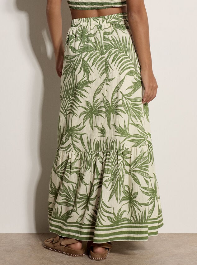 Palm Print Midi Skirt, Cream, large