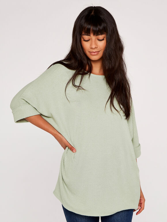 Waffle Knit Top, Mint, large