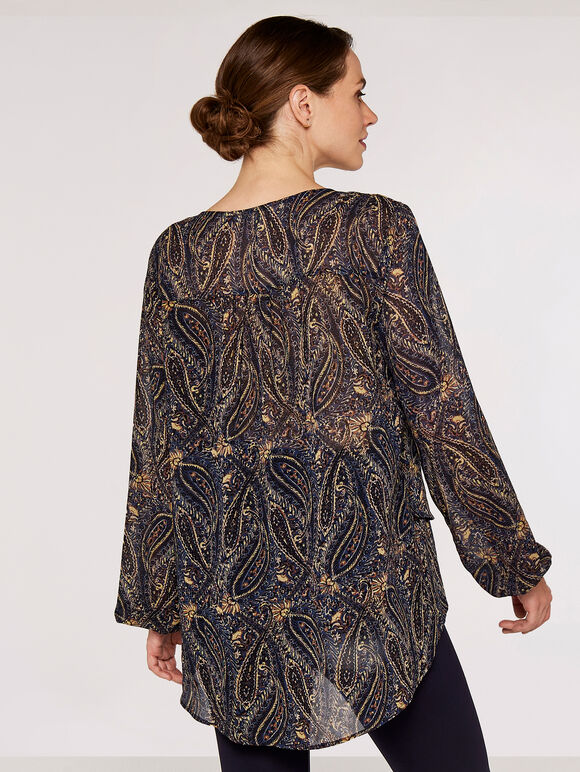 Verziertes Paisley-Top, Marineblau, groß