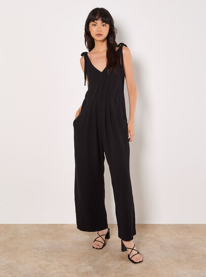 Textured Cotton Wide Leg Jumpsuit