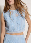 Floral Mesh Lace Crop Top, Sky Blue, large