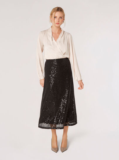 Sequin Sparkle Midi Skirt