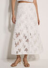 Floral Mesh Lace Midi Skirt, White, large