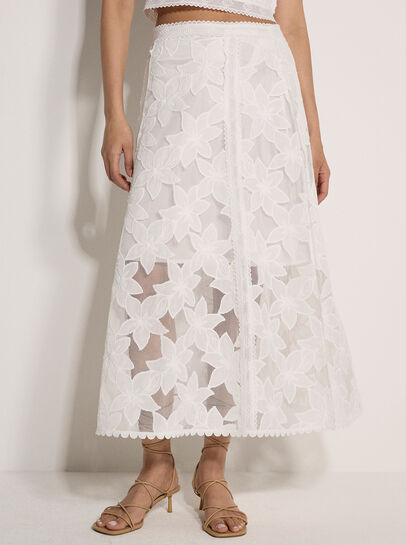 Floral Mesh Lace Midi Skirt