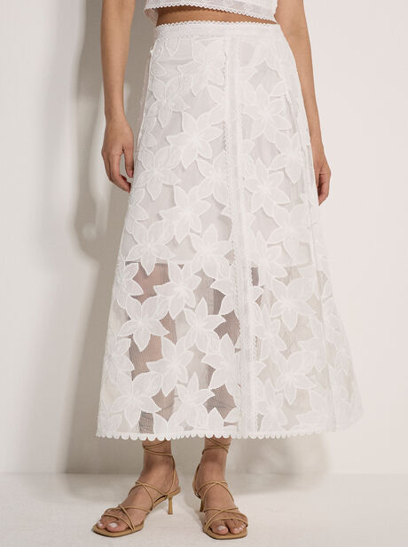 Floral Mesh Lace Midi Skirt