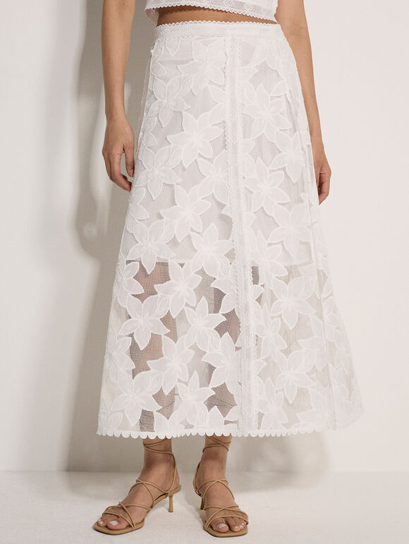 Floral Mesh Lace Crop Top & Skirt Set, , large