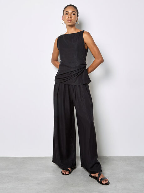 Textured Twill Wide-Leg Trousers