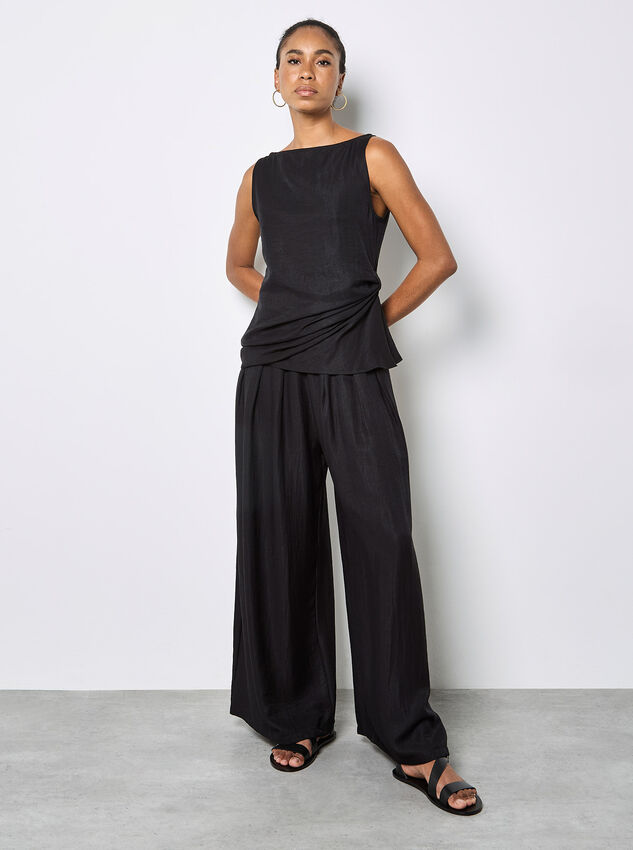 Textured Twill Wide-Leg Trousers, Black, large