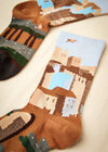 Chaussettes en coton à imprimé paysage, marron, grand