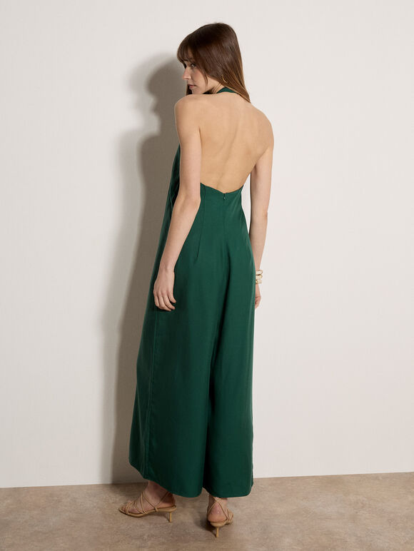 Halter Neck Wide-Leg Jumpsuit, Green, large