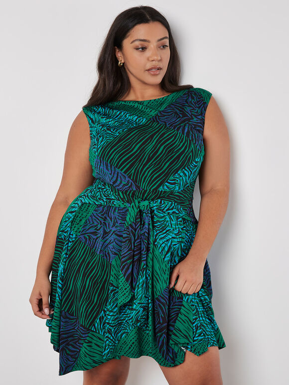 Curve Animal Patchwork Mini Dress, Green, large