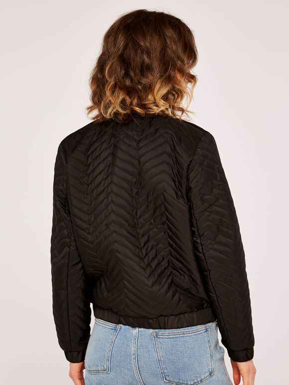 Quilted Bomber Jacket, Black, large