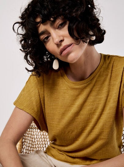 Textured Jersey Side Ruched T-Shirt