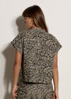 Leaf Print Cotton Shirt, Black, large