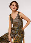 Patchwork Tile Cullotte Jumpsuit, Green, large