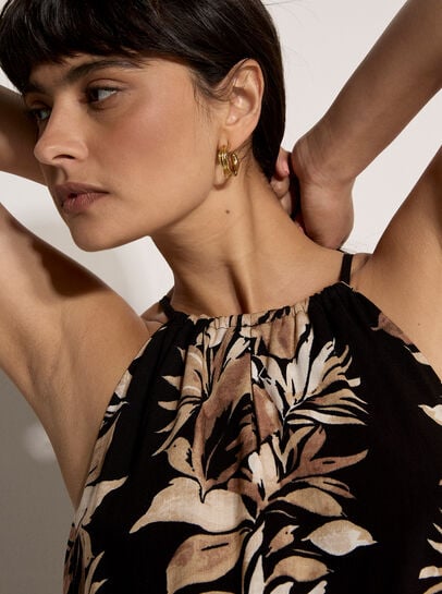 Tropical Leaf Halter Neck Maxi Dress