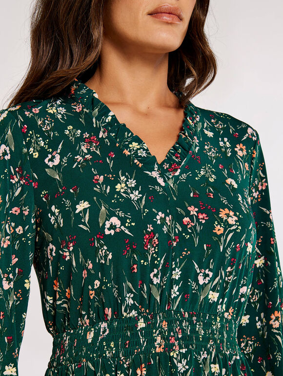 Meadow Floral  Midi Dress, Green, large