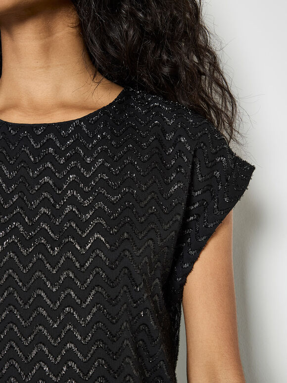 Shimmer Chevron Chiffon Top, Black, large
